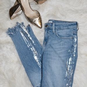 Zara mid rise silver toned jeans